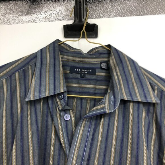 Ted Baker London vertical stripe navy and tan button down dress shirt cotton XL - Picture 3 of 15